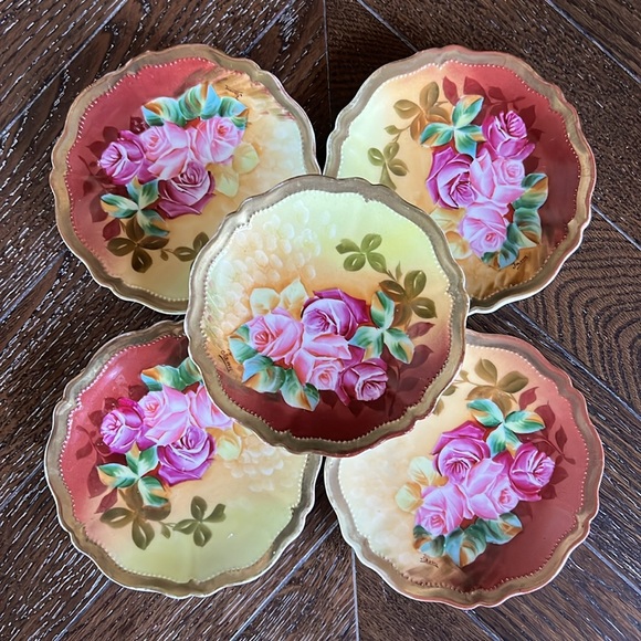 O & E. G. Royal Austria 1 “American Beauty” Floral 24K Gold Trim Plate - Picture 6 of 12